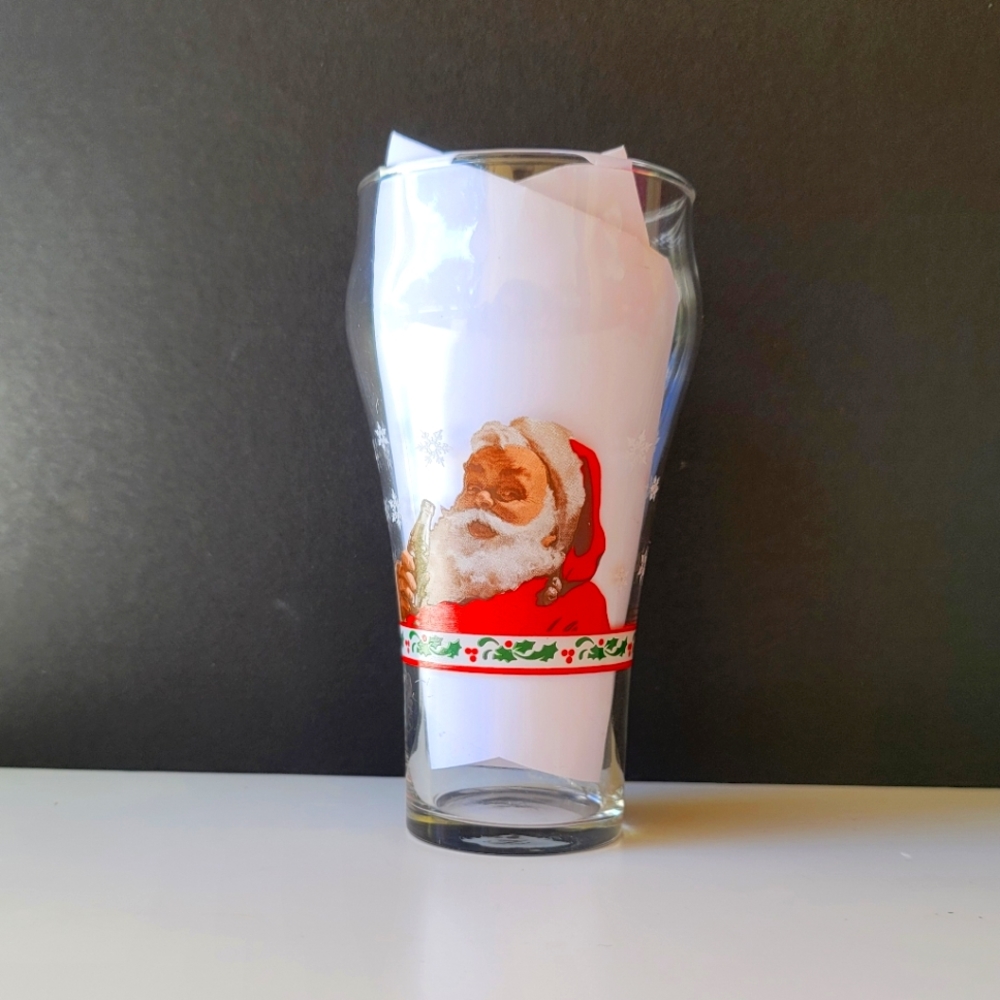 Santa Holding Coca-Cola Drink Glass Water Tumbler Vintage